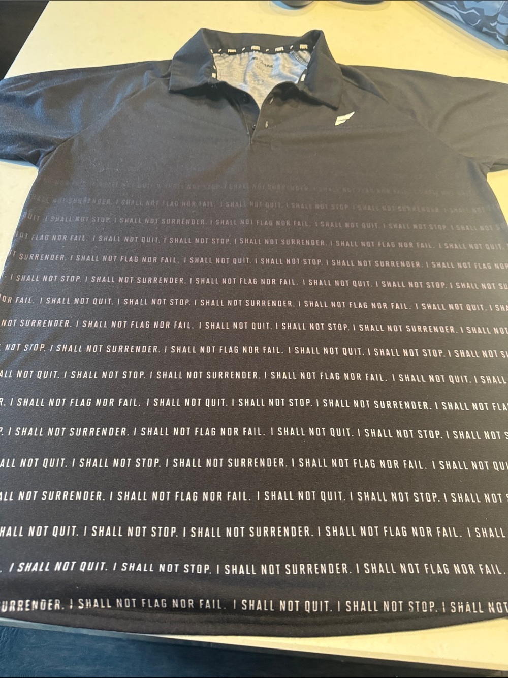 flag nor fail Men's Black Polo with Repeating White Text